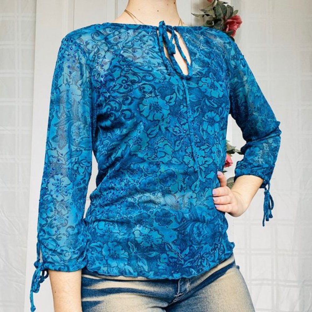 Vintage paisley keyhole chiffon sheer blouse top